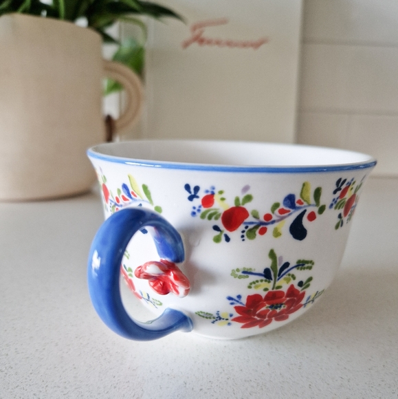 Anthropologie Cadiz Floral Mug with Blue Handle flower pottery ceramic botanical - Picture 3 of 4